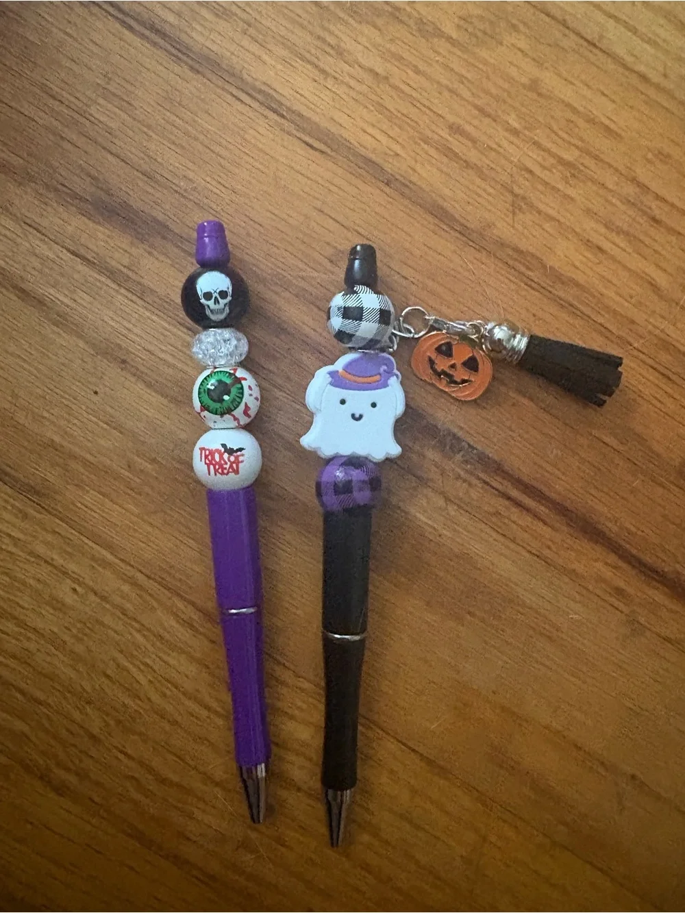 Halloween Handmade Ghost & Skull Beaded 2 Pens - Purple and Black
